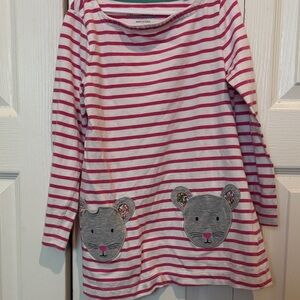Mini Boden Pink and White Striped Dress with Mouse Pockets